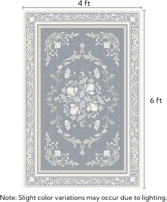 SOULFUL Medium Pile 4x6 Rugs for Living Room - Cozy Soft Underfoot Area Rug - Greige Boho Floral - Washable Non-Slip - Perfect for Bedroom Kids Room Under Dining Table Office