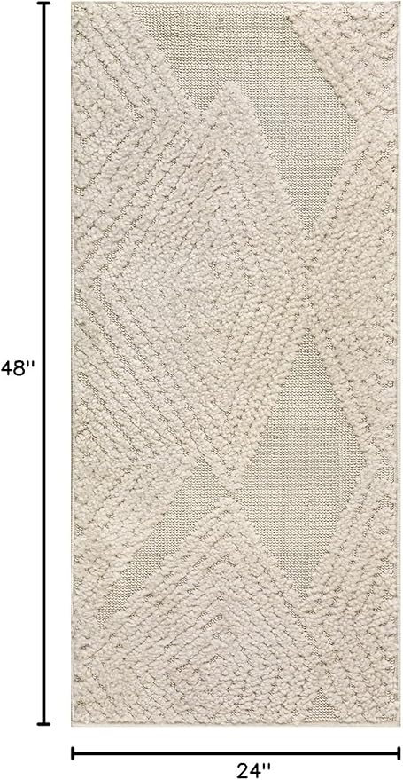 Antep Rugs Palafito 2x4 Geometric Shag Diamond High-Low Pile Textured Indoor Area Rug (Beige, 2' x 4')