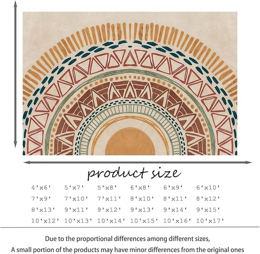 Colorful Geometric Sun Rug, Sun Pattern Rug, Geometric Area Rugs, Colorful Abstract Rugs, Washable Boho Carpet for Living Room, Bedroom, Dining Room, Office (10' x 13'(Rectangular))