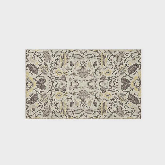 EVERGRACE Area Rugs for Living Room 3x5, Boho Floral Faux Wool Indoor Outdoor Rugs, Washable Rugs for Bedroom Entryway Dining Room Hallyway, Low Pile Floor Mat Carpet for Home Decor, Gray