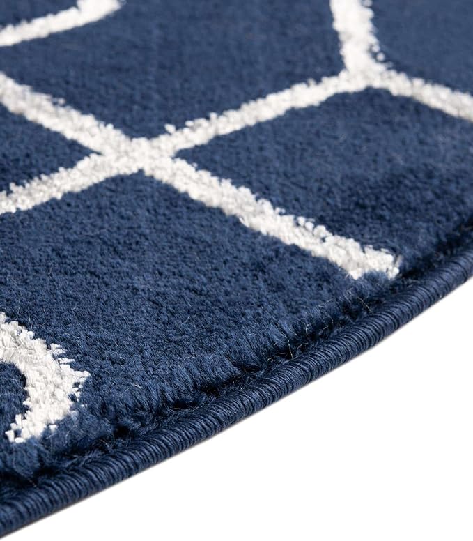 Unique Loom Marilyn Monroe Glam Collection Area Rug - Trellis (3' 3" Round, Navy Blue Silver/ Silver)