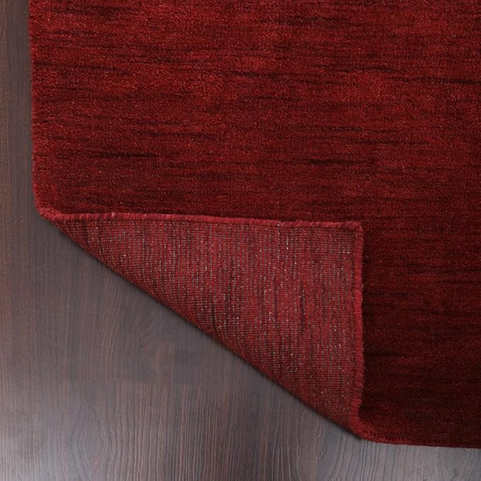 Hand Knotted Loom Wool ECO-Friendly Area Rugs - 2'6"x8', Runner, Red Color, Solid Plain Design, High Pile Thick Handmade Anti Skid Area Rugs for Living Room, Bed Room (L00111)