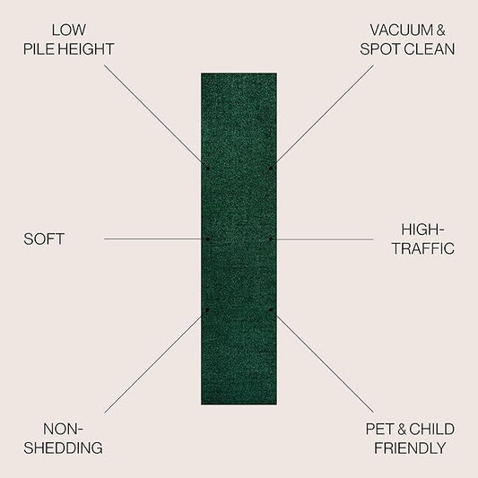 JONATHAN Y Haze Solid Low-Pile Emerald Runner Rug 2x14, Coastal,Bohemian,Minimalist,Classic, Easy-Cleaning for Living Room,Bedroom,Kitchen,Pet Friendly,Non-Shedding (SEU100L-214)