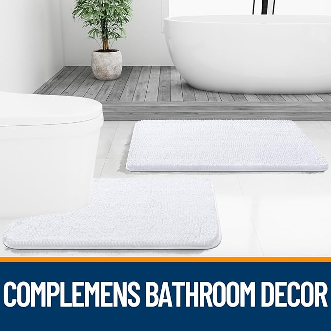 OLANLY Bathroom Rugs 59x35, Extra Soft Absorbent Chenille Bath Rugs, Rubber Backing Quick Dry, Machine Washable Bath Mats for Bathroom Floor, Tub and Shower, Home Decor Accessories, White