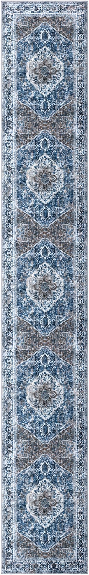 KOZYFLY Runners for Hallways 3x14 Ft Extra Long Washable Kitchen Thin Runner Rug Boho Runner Rug for Entryway Indoor Blue Printed Oriental Faux Wool Stair Floor Carpet Runner for Stair Kitchen Hall