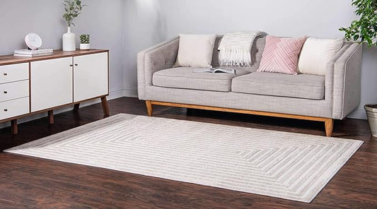 Unique Loom Sabrina Soto Outdoor Collection Geometric, Modern, Vibrant, Carved Area Rug (4' 0 x 6' 0 Rectangular, Beige)