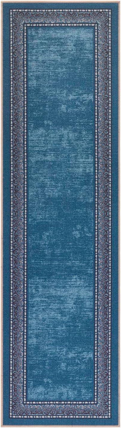 Antep Rugs Alfombras Bordered Modern 2x7 Non-Slip (Non-Skid) Low Pile Rubber Backing Indoor Area Runner Rug (Turquoise Blue, 2' x 7')