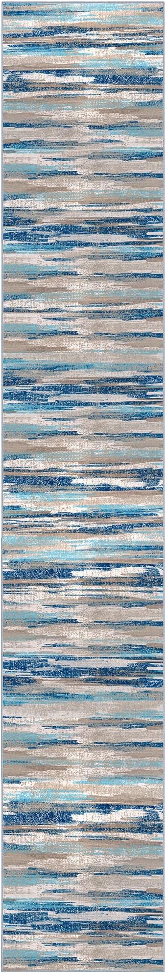 Modern Abstract Runner Rug 3x16, Blue Washable Long Kitchen Runner Non-Slip Soft Hallway Rug Runner Ultra Thin Print Faux Wool Carpet for Entryway Bedroom Laundry Room Indoor Home Decor