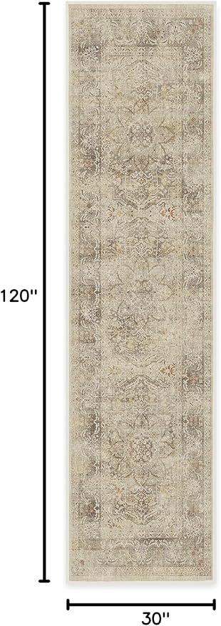 RUGGABLE Washable Vintage Runner Rug – Sarrah Hazel 2.5x10, Stain-Resistant, Non-Slip Hallway Runner – Machine Washable Rug for Hallway, Entryway, Living Room & Kitchen–with Cushioned Pad