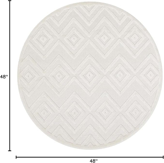 Nourison Home Versatile Ivory White 4' x Round Area Rug - Easy Clean, Non Shedding, Bed Room, Living Room, Dining Room, Kitchen (4' x Round)