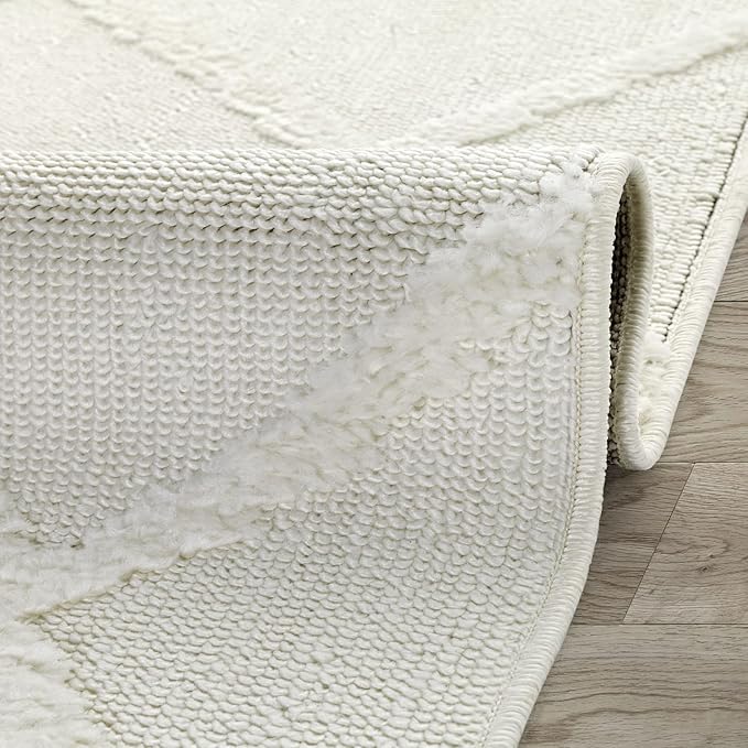 Antep Rugs Palafito 6x9 Geometric Shag Diamond High-Low Pile Textured Indoor Area Rug (White, 6'7" x 9')