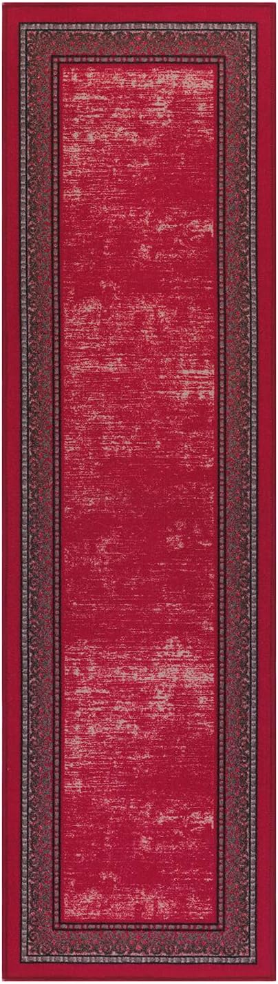 Antep Rugs Alfombras Bordered Modern 2x7 Non-Slip (Non-Skid) Low Pile Rubber Backing Indoor Area Runner Rug (Red, 2' x 7')
