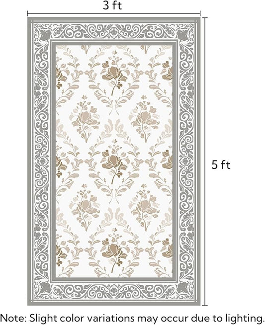 SOULFUL Medium Pile 3x5 Area Rug - Soft Underfoot Small Entryway Rug - Light Taupe Boho Floral - Washable Non-Slip - Perfect for Living Room Bedroom Foot Kids Room Reading Nook