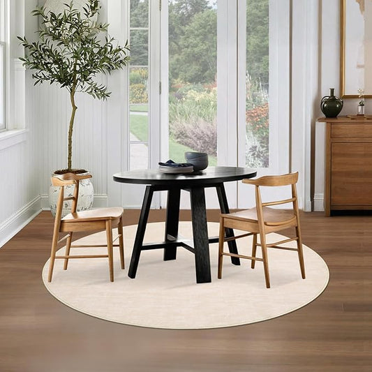 RUGSREAL Washable 4ft Round Rug Modern Solid Area Rug Indoor Non-Slip Throw Carpet Contemporary Area Rug for Bedroom Living Room Nursery, 4' x 4' Round Ivory Beige