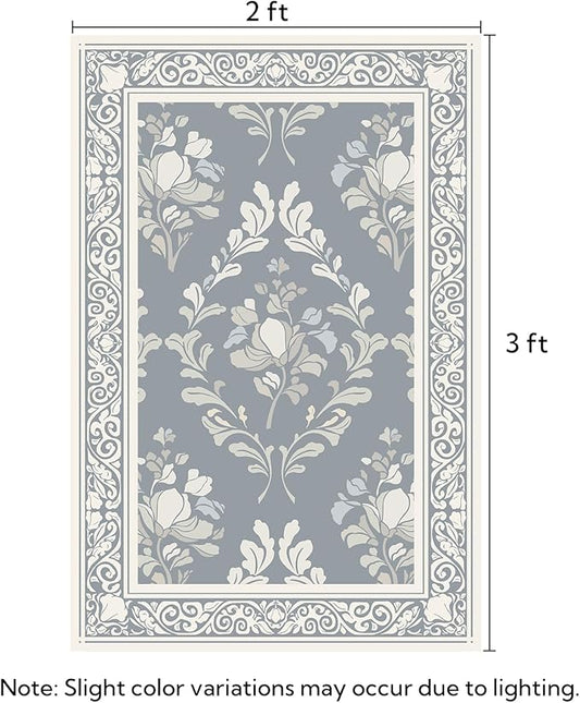 SOULFUL Medium Pile 2x3 Entryway Rug - Soft Underfoot Small Area Rug - Greige Boho Floral - Washable Non-Slip - Perfect for Hallway Kitchen Bedroom Bathroom Indoor Entrance