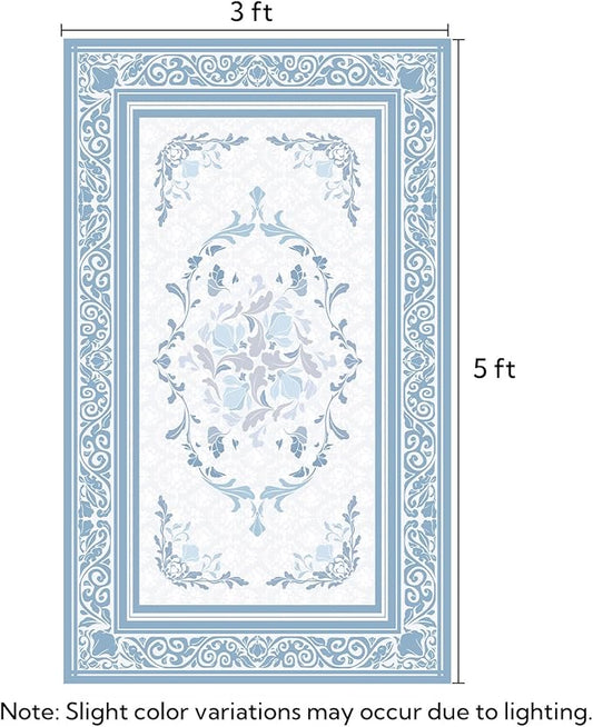 SOULFUL Medium Pile 3x5 Area Rug - Cozy Soft Underfoot Small Entryway Rug - Mist Blue Boho Floral - Washable Non-Slip - Perfect for Living Room Bedroom Foot Kids Room Reading Nook