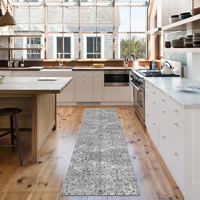 vivorug Runner Rug 2'x7' Machine Washable Non-Slip Runners for Hallways Kitchen Entryway Laundry Room Vintage Medallion Carpet Hallway Runner Grey