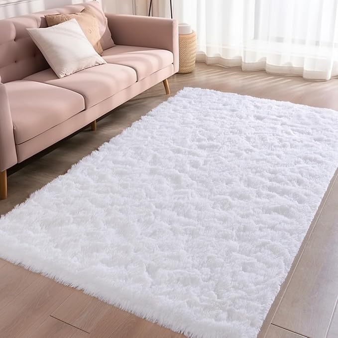 Zentavio White Area Rugs for Bedroom Soft Living Room Rugs 4x6 Fluffy Furry Shag Aesthetic Carpet Plush High Pile Floor Rug for Nursery Kids Room Dorm Home Decor