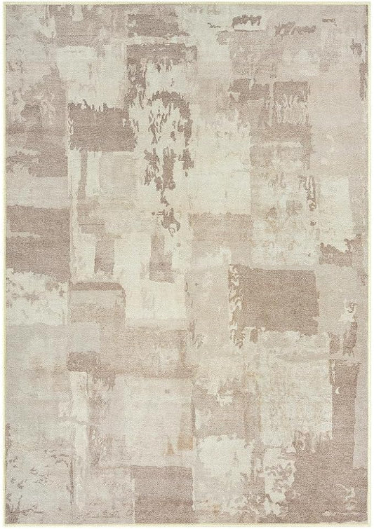 GLN Rugs Contemporary Collection - Machine Washable Area Rug, Contemporary Washable, Non Slip, Low Pile Chenille Rug, Living Room, Bedroom, Kitchen Rug (8' x 10' Abstract Tan)