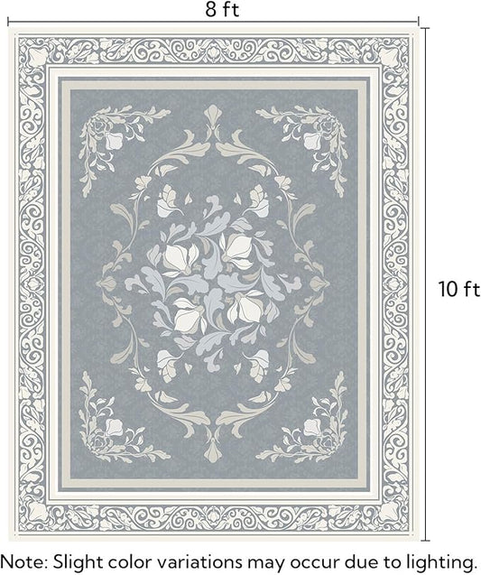 SOULFUL Medium Pile 8x10 Rugs for Living Room - Cozy Soft Underfoot Large Area Rug - Greige Boho Floral - Washable Non-Slip - Perfect for Bedroom Kids Room Under Dining Table Office