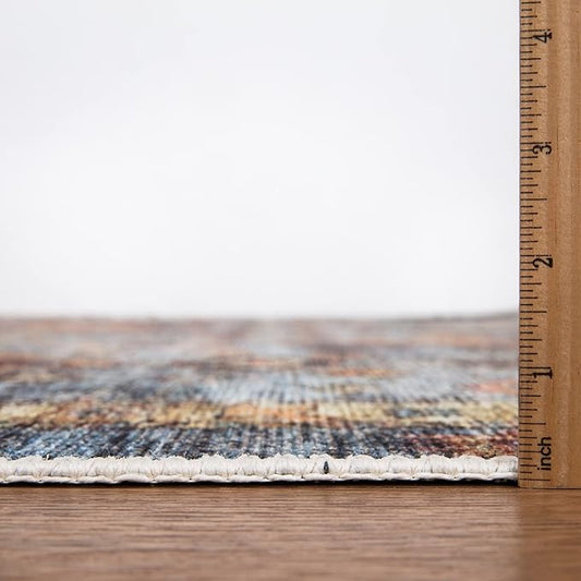 Bloom Rugs Washable Non-Slip 2' x 3' Rug - Blue/Orange Traditional Bordered Area Rug for Living Room, Bedroom, Dining Room, and Kitchen - Exact Size: 2' x 3'