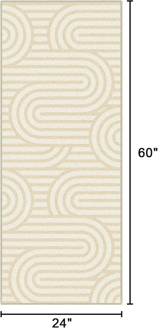 Bavni Washable Runner Rug, Soft Modern Printed Rug Runner, Abstract 2x5 Runners for Hallways, Kitchen, Laundry, Abstract Brown Beige