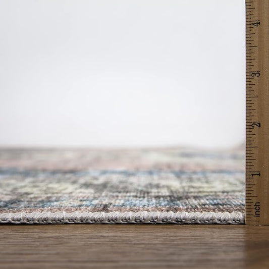 Bloom Rugs Caria Washable Non-Slip 6x9 Rug - Coral Pink/Ocean Blue Traditional Area Rug for Living Room, Bedroom, Dining Room, and Kitchen - Exact Size: 6' x 9'