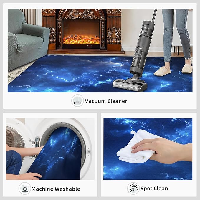 3x5 Lightning Dorm Rug - Natural Weather Small Rugs for Bedroom, Thunderstorm Lightning Area Rug Washable Non Slip for Bedroom Kitchen Living Room Entryway