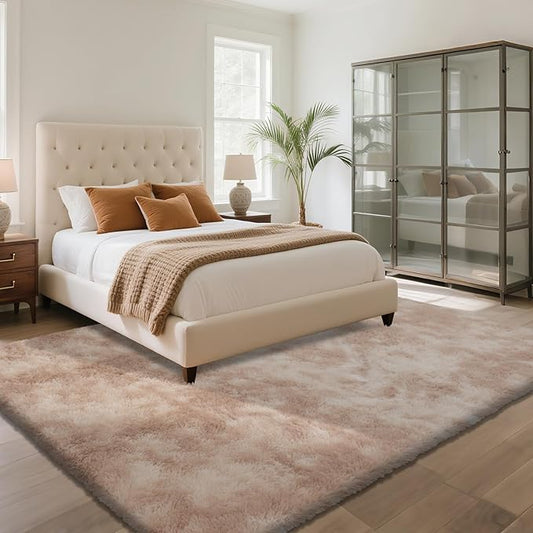 Fluffy Rug Shaggy Area Rug, Mottling Beige 4x6 Area Rugs for Bedroom, Small Bedside Rug, Soft Fluffy Shaggy Entryway Throw Rugs for Living Room Bedroom Kids Room Home Decor