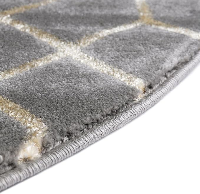 Unique Loom Glam Collection Area Rug - Trellis (5' 3" Round, Gray Gold/ Gold)