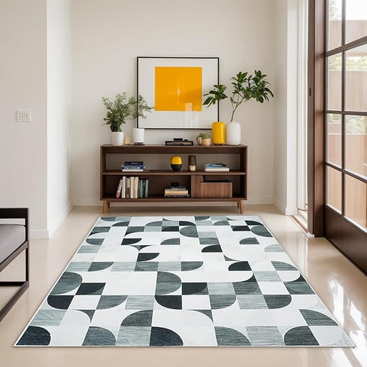 Modern Abstract Rug 5x7 Machine Washable, Boho Area Rugs for Living Room Bedroom Low-Pile, Large Throw Floor Carpet Non Slip Ultra-Thin Soft Indoor Gray