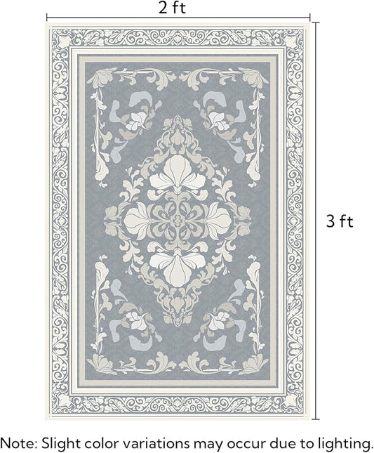 SOULFUL Medium Pile 2x3 Entryway Rug - Soft Foot Feel Small Area Rug - Greige Boho Floral - Washable Non-Slip - Perfect for Hallway Kitchen Bedroom Bathroom Indoor Entrance