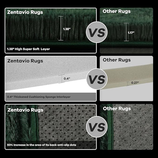 Zentavio Emerald Green Rugs for Bedroom 4x6 Dark Green Area Rugs for Living Room Fluffy Fake Grass Carpet for Kids Room Playroom Furry Shag Aesthetic Soft High Pile Washable Home Decor
