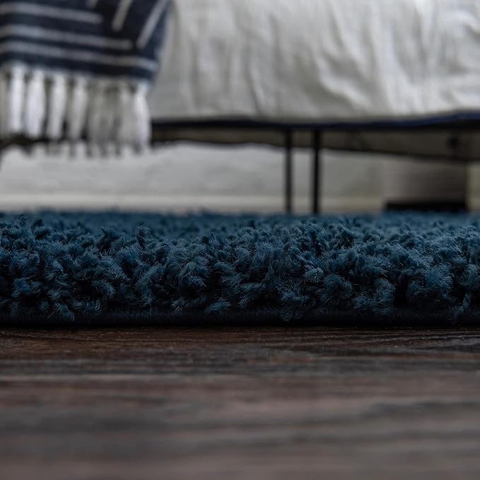 Unique Loom Solid Shag Collection Area Rug (3' 3" Square, Sapphire Blue/ Navy Blue)