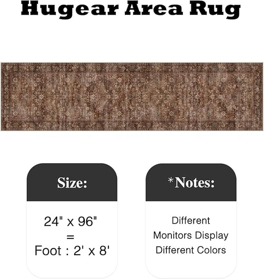 HUGEAR 2x8 Runner Rug Machine Washable Brick Red Hallway Area Rug Indoor Accent Rugs Floral Low Pile Carpet Soft Throw Rugs Bedroom Living Room Office Dining Kitchen Laundry Non Slip