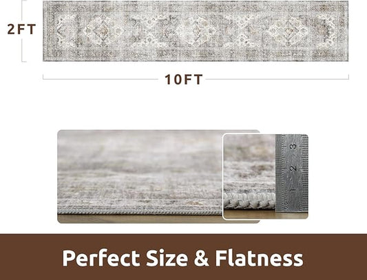 AMOAMI-2X10 Runner Rug-Washable Runners for Hallways-Soft Non Slip Bedside Rugs for Bedroom-Vintage Long Rug for Hallways Entryway Laundry Room Stair Kitchen Bathroom Grey
