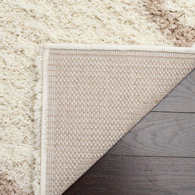 SAFAVIEH Dallas Shag Collection Area Rug - 8' Square, Ivory & Beige, Trellis Design, Non-Shedding & Easy Care, 1.5-inch Thick Ideal for High Traffic Areas in Living Room, Bedroom (SGD257B)