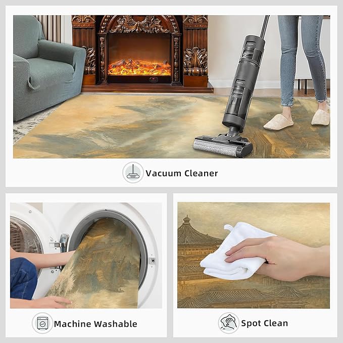 Misty Peaks Rugs for Bedroom - 3x5 Area Rug - Classic Fairy Palace Rugs for Living Room, Fairy Forest Rug, Washable Home Decor Carpet