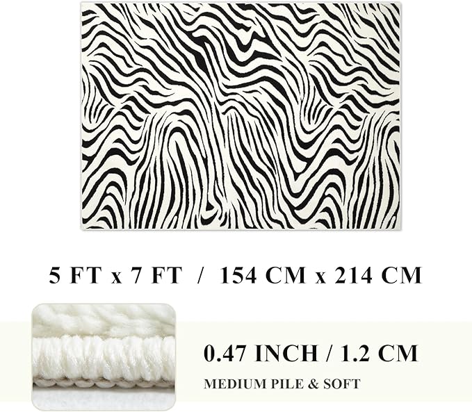 YIHOUSE 5×7 Ft Area Rugs for Living Room: Modern Washable Rug - Abstract Black and Cream White Rug for Bedroom Dining Room Office Playroom Nursery Home Decor - Nonslip Non-Shedding Striped Rugs