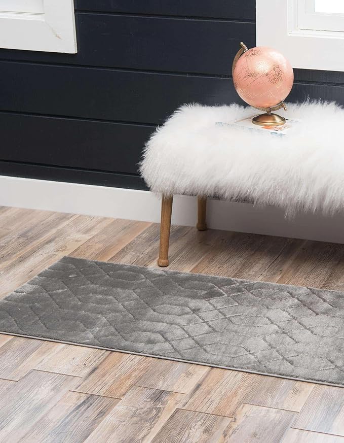 Unique Loom Glam Collection Area Rug - Trellis (2' 7' x 12' 2' Runner, Gray Silver/ Silver)