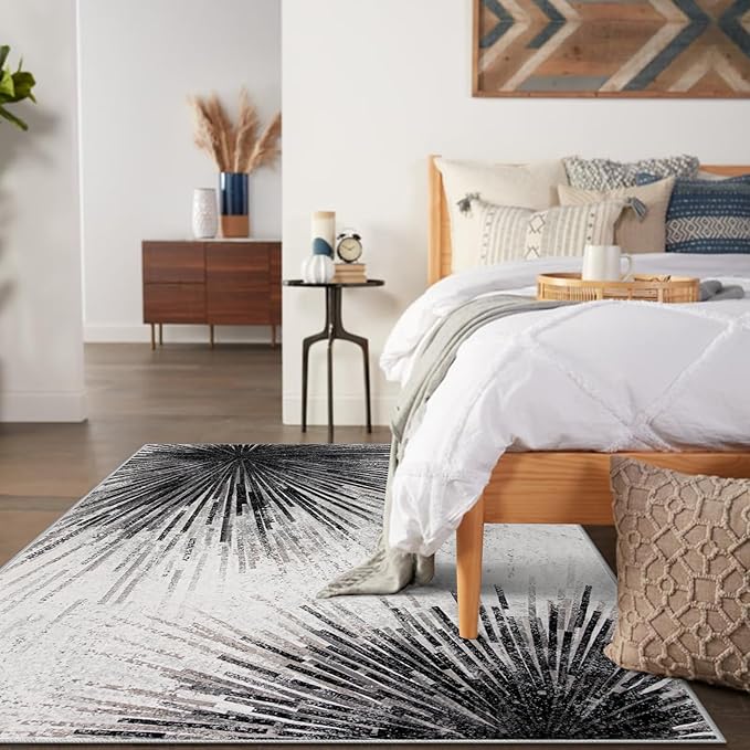 Lahome Modern Black 8 x 10 Area Rugs for Living Room - Washable Non-Slip Backing Large Rug Ultra-Thin Stain Resistant Dining Room Rugs for Under Table, Abstract Print Soft Rug for Bedroom Office