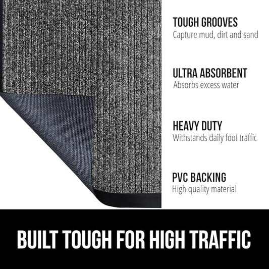 GORILLA GRIP Waterproof Traffic Guard Door Mat, 70x24, Heavy Duty Entryway Mats, Strong Rubber Back Commercial Rugs for Office Hallway, Garage Floor and Home, Low Profile Carpet Runner, Light Gray