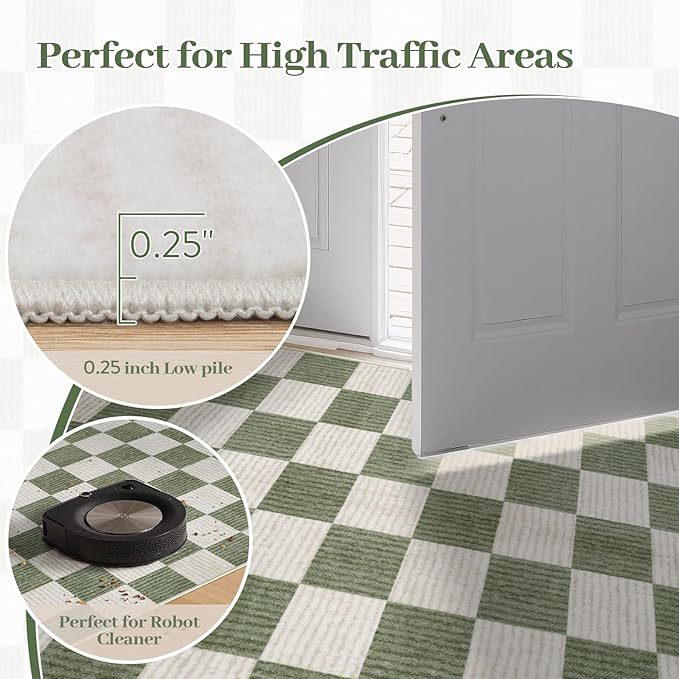 LIVEBOX 9x12 Area Rugs for Living Room, Checkered Non-Slip Washable Rugs, Farmhouse Neutral Classic Geometric Large Boys Area Rug for Bedroom, Carpet for Living Dining Room Office(Sage Green,9'x12')