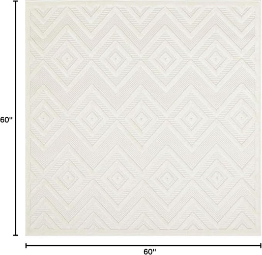 Nourison Home Versatile Ivory White 5' x Square Area Rug - Easy Clean, Non Shedding, Bed Room, Living Room, Dining Room, Kitchen (5' x Square)