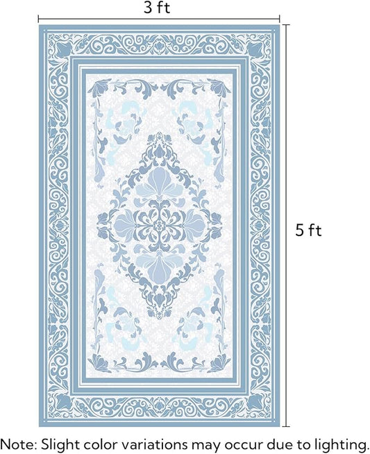 SOULFUL Medium Pile 3x5 Area Rug - Soft Foot Feel Small Entryway Rug - Mist Blue Boho Floral - Washable Non-Slip - Perfect for Living Room Bedroom Foot Kids Room Reading Nook