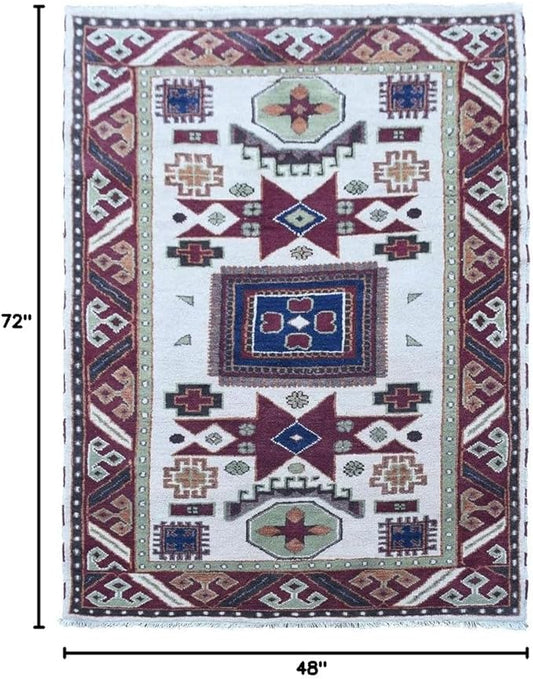 Hand Knotted Wool & Silk ECO-Friendly Oriental Area Rugs - 4'x6', Rectangle Shape, Cream Burgundy Color, Classic Oriental Traditional, Medium Pile Handmade Area Rugs (AF0102)