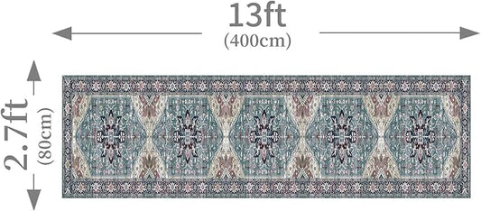 Enkor Runner Rugs for Hallway, 2.6x13 Washable Soft Boho Non Slip Floor Rugs for Kitchen, Modern Mat for Living Room Bedroom Entryway Purple & Green