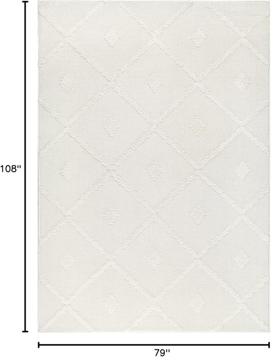 Antep Rugs Palafito 6x9 Geometric Shag Diamond High-Low Pile Textured Indoor Area Rug (White, 6'7" x 9')