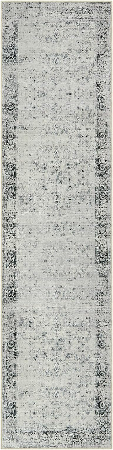 Morebes Vintage Hallway Runner Rug 2x10,Machine Washable Kitchen Runner Rugs Non Skid Washable,Soft Distressed Non-Shedding Carpet Runner for Entryway Foyer Bedside Playroom,Grey