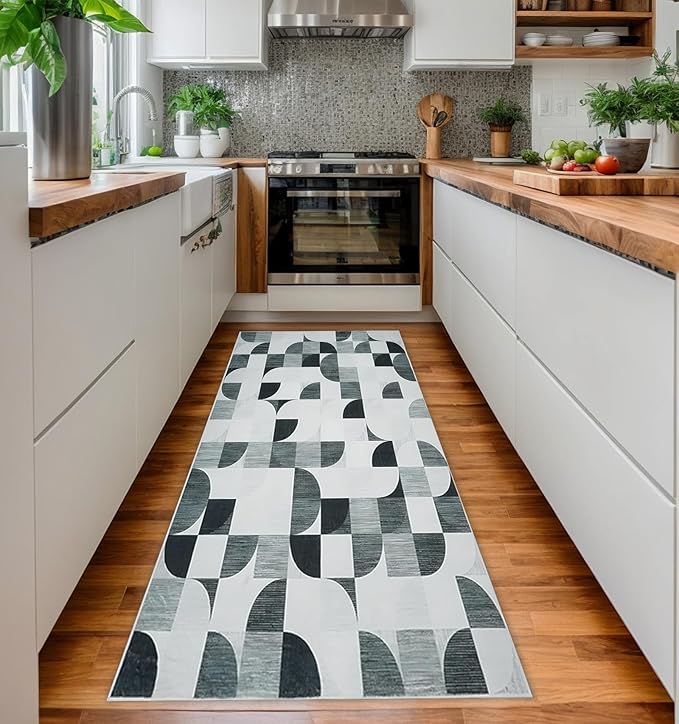 2x6 Runner Rug Washable, Modern Abstract Area Rugs for Hallways Kitchen Bathroom Bedroom Entryway, Non Slip Carpet Long Mat Indoor, Boho Soft Ultra-Thin Gray